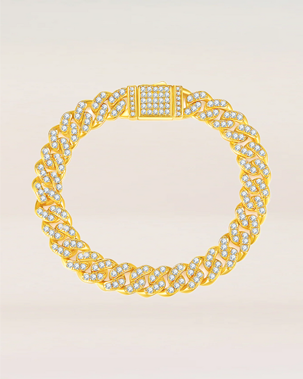 Light of Faith 18K Gold Iced Out Cuban Link Bracelet | 8mm VVS Moissanite